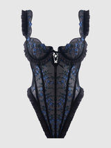 HARPER EMBROIDERED MESH & RUFFLE TEDDY