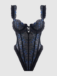 HARPER EMBROIDERED MESH & RUFFLE TEDDY