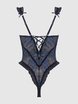 HARPER EMBROIDERED MESH & RUFFLE TEDDY