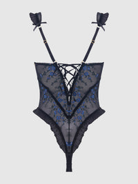 HARPER EMBROIDERED MESH & RUFFLE TEDDY