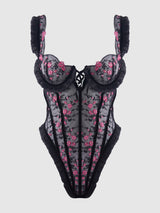 HARPER EMBROIDERED MESH & RUFFLE TEDDY