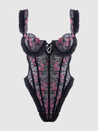 HARPER EMBROIDERED MESH & RUFFLE TEDDY