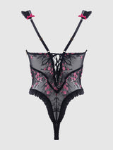 HARPER EMBROIDERED MESH & RUFFLE TEDDY