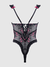 HARPER EMBROIDERED MESH & RUFFLE TEDDY
