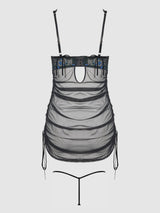 HARPER EMBROIDERED MESH SIDE CINCH CHEMISE & G-STRING SET