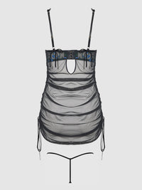 HARPER EMBROIDERED MESH SIDE CINCH CHEMISE & G-STRING SET