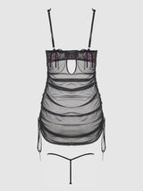 HARPER EMBROIDERED MESH SIDE CINCH CHEMISE & G-STRING SET