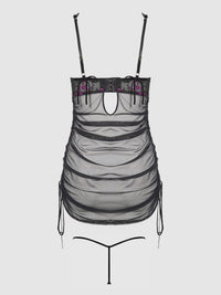HARPER EMBROIDERED MESH SIDE CINCH CHEMISE & G-STRING SET