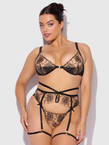 DELILAH EMBROIDERED PUSH UP BRA, GARTER & THONG SET