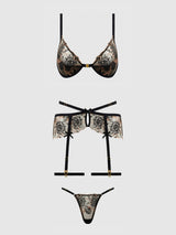 DELILAH EMBROIDERED PUSH UP BRA, GARTER & THONG SET