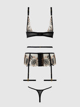 DELILAH EMBROIDERED PUSH UP BRA, GARTER & THONG SET