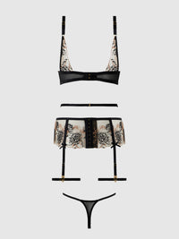 DELILAH EMBROIDERED PUSH UP BRA, GARTER & THONG SET