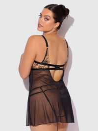 DELILAH EMBROIDERED & MESH MONOWIRE BABYDOLL SET