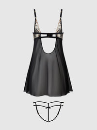 DELILAH EMBROIDERED & MESH MONOWIRE BABYDOLL SET