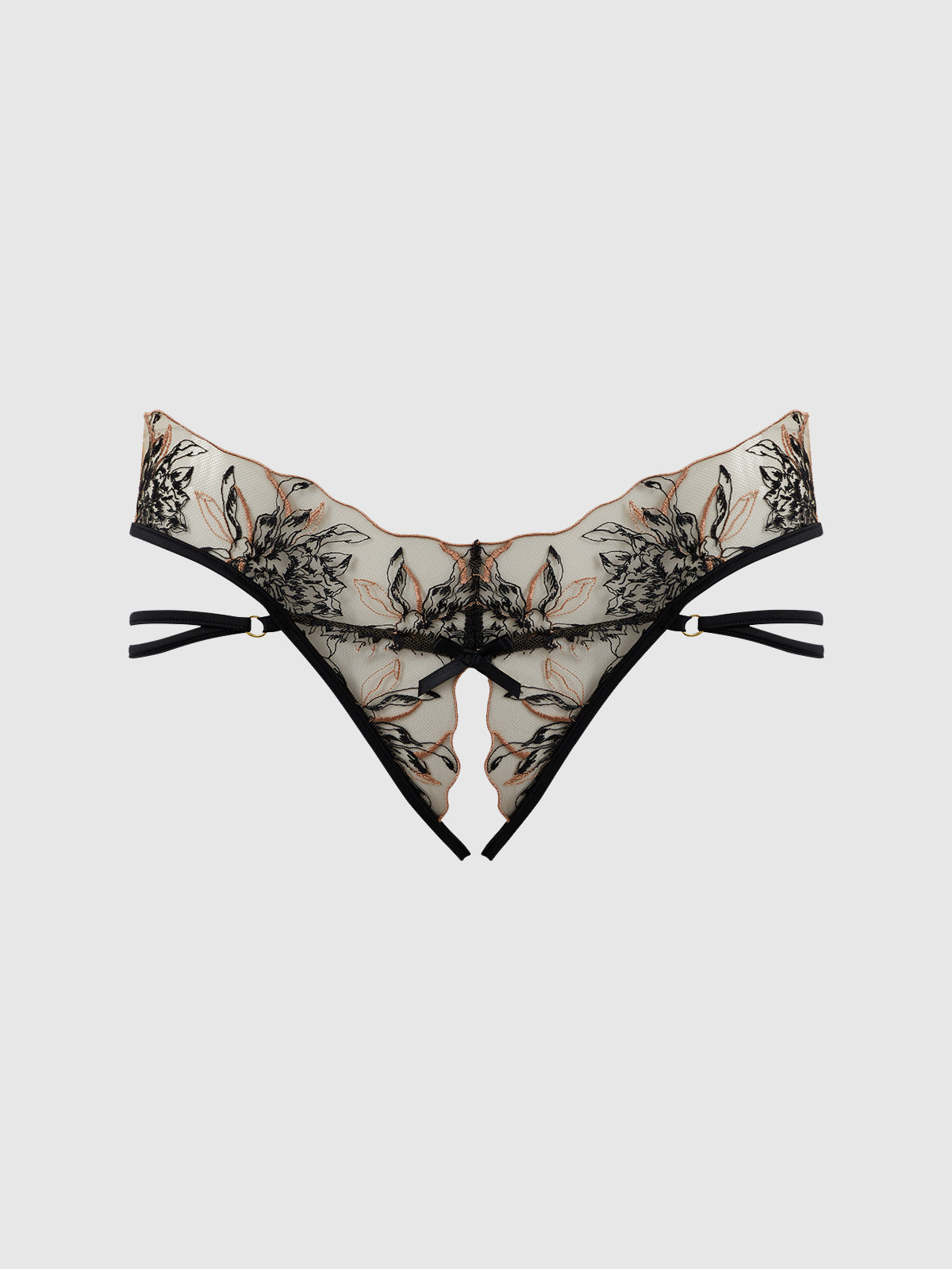 DELILAH EMBROIDERED STRAPPY CROTCHLESS & BACKLESS HIPSTER