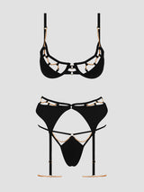 EVANGELINE SATIN & CHAIN BRA, THIGH GARTER & G-STRING SET