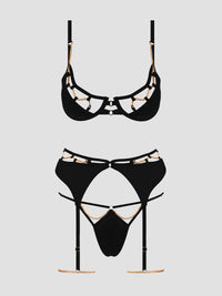 EVANGELINE SATIN & CHAIN BRA, THIGH GARTER & G-STRING SET