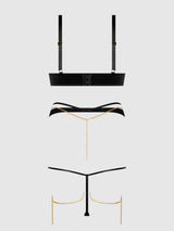EVANGELINE SATIN & CHAIN BRA, THIGH GARTER & G-STRING SET