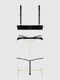 EVANGELINE SATIN & CHAIN BRA, THIGH GARTER & G-STRING SET