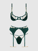EVANGELINE SATIN & CHAIN BRA, THIGH GARTER & G-STRING SET