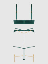 EVANGELINE SATIN & CHAIN BRA, THIGH GARTER & G-STRING SET