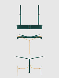 EVANGELINE SATIN & CHAIN BRA, THIGH GARTER & G-STRING SET