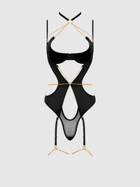 EVANGELINE SATIN & CHAIN HALTER TEDDY