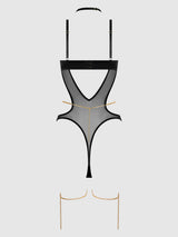 EVANGELINE SATIN & CHAIN HALTER TEDDY