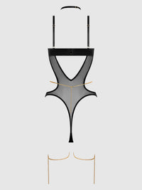 EVANGELINE SATIN & CHAIN HALTER TEDDY