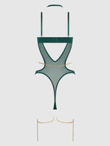 EVANGELINE SATIN & CHAIN HALTER TEDDY