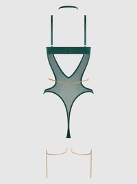 EVANGELINE SATIN & CHAIN HALTER TEDDY