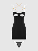 EVANGELINE SATIN & CHAIN CUTOUT CUP & OPEN BACK CHEMISE SET