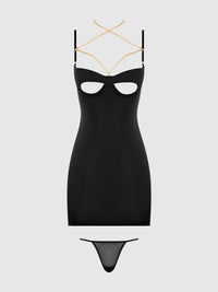 EVANGELINE SATIN & CHAIN CUTOUT CUP & OPEN BACK CHEMISE SET