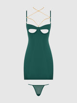 EVANGELINE SATIN & CHAIN CUTOUT CUP & OPEN BACK CHEMISE SET