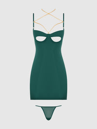 EVANGELINE SATIN & CHAIN CUTOUT CUP & OPEN BACK CHEMISE SET