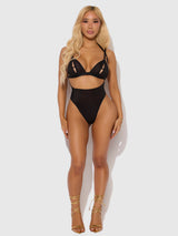 YASMINE SHIMMER MESH SLIT CUP, BACKLESS TEDDY & BRALETTE SET