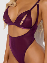 YASMINE SHIMMER MESH SLIT CUP, BACKLESS TEDDY & BRALETTE SET