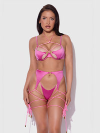 IRYNA SILKY MICRO & ROPE BRA, GARTER & THONG SET