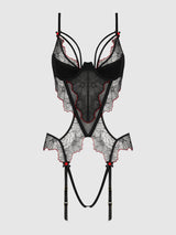 ILENA EMBROIDERED TULLE CROTCHLESS & OPEN BACK TEDDY