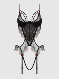 ILENA EMBROIDERED TULLE CROTCHLESS & OPEN BACK TEDDY