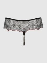 ILENA EMBROIDERED TULLE & PEARL CROTCHLESS THONG