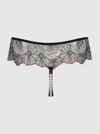 ILENA EMBROIDERED TULLE & PEARL CROTCHLESS THONG