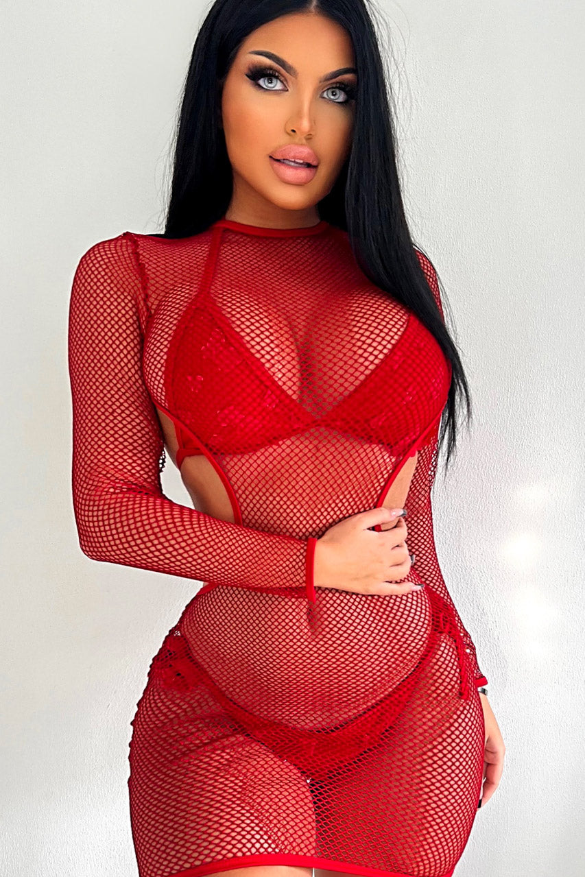 Sultry Scarlet Tease Dress - Sheer Red Micro Mini threadz.com Sultry Scarlet Tease Dress - Sheer Red Micro Mini threadz.com