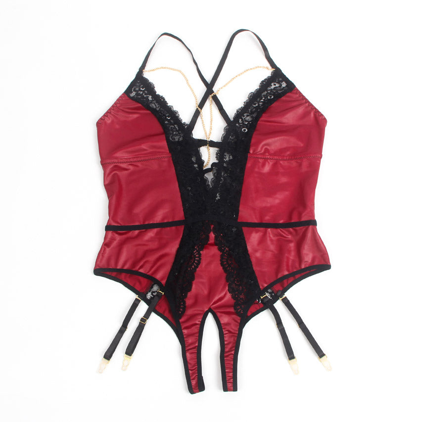 Seductive Burgundy Faux Leather Teddy