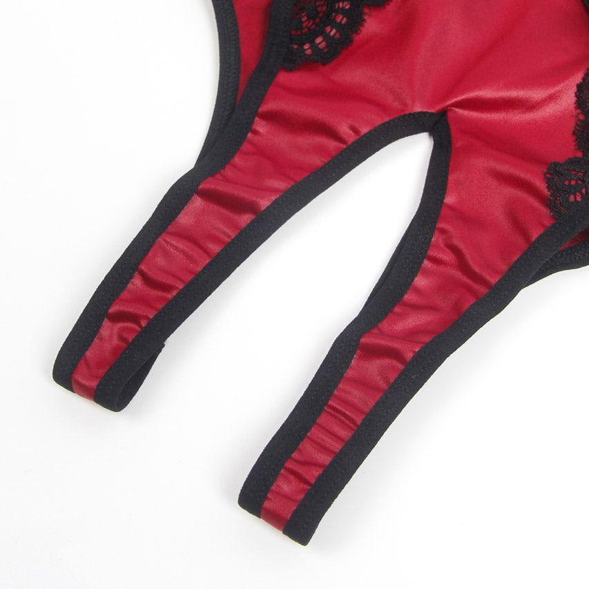 Seductive Burgundy Faux Leather Teddy