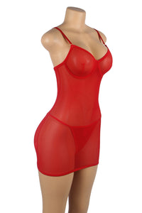 Peek-a-Boo Lace Up Sheer Chemise