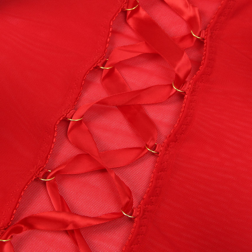 Peek-a-Boo Lace Up Sheer Chemise