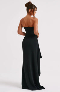 Strapless Ruched High-Slit Maxi Dress