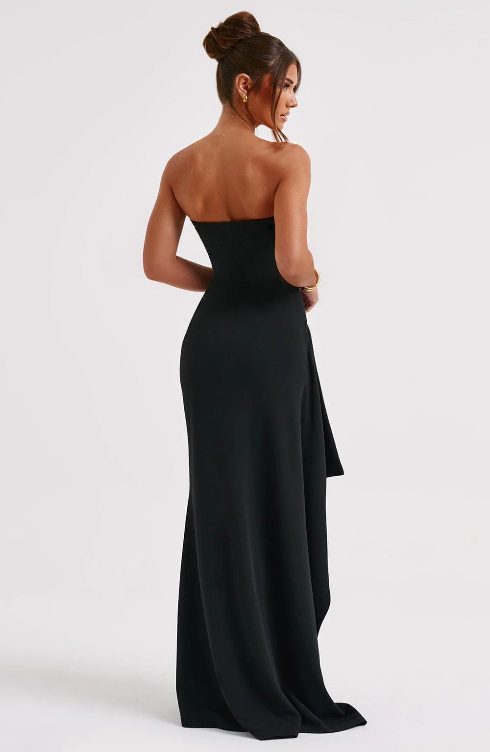 Strapless Ruched High-Slit Maxi Dress