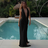 Black Plunging Neckline Draped Maxi Dress
